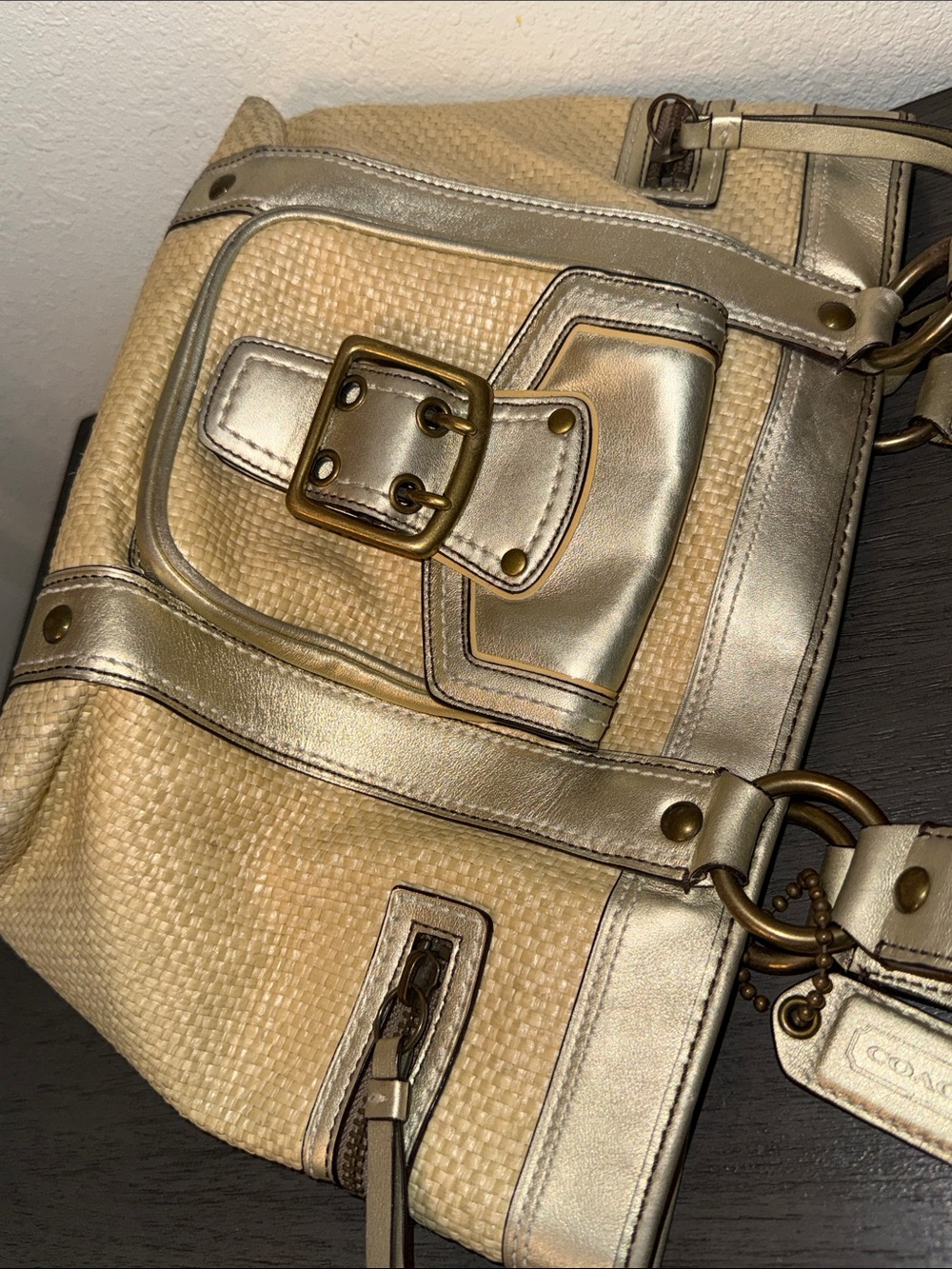 Coach Legacy Vintage Straw Metallic Gold Leather Tote Bag M05K-113 - Picture 14 of 15